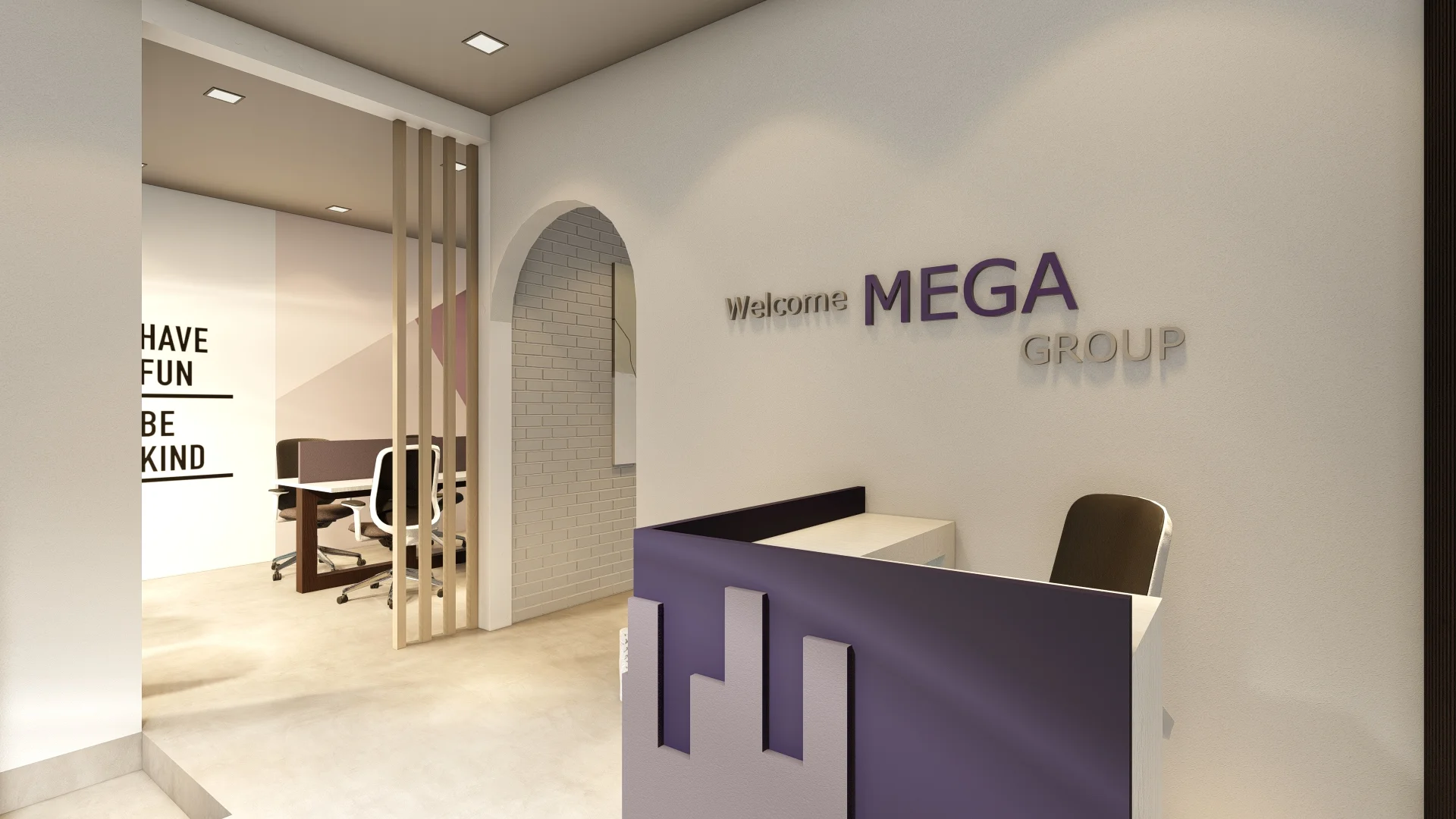 Office Interior Design, Sri Lanka, Colombo, Home to office conversion, Purple and white theme, reception area angle 1